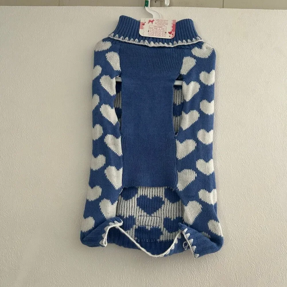 NWT Blue Heart Dog Sweater Large Valentine Pet Knit Pullover